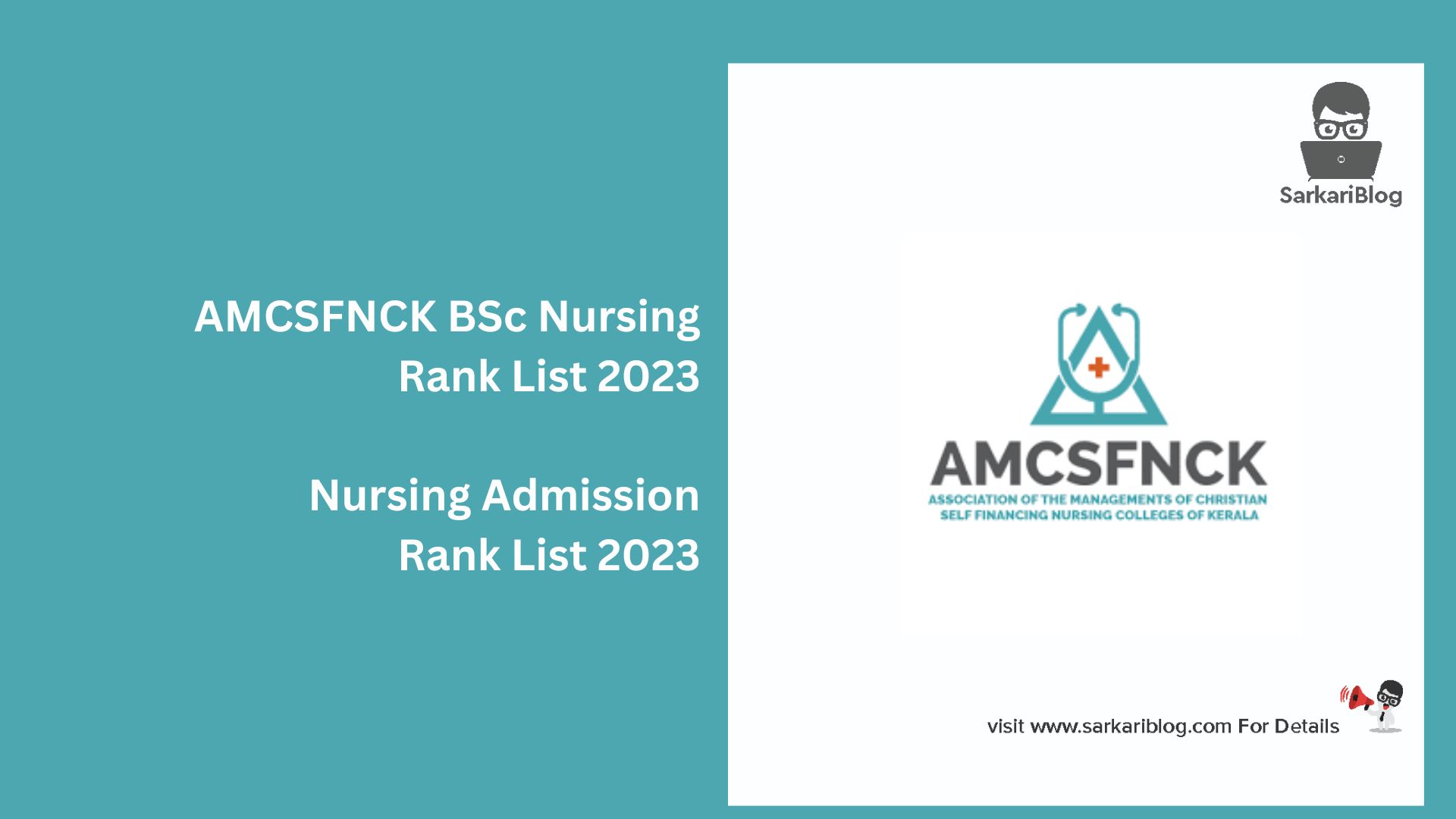 AMCSFNCK BSc Nursing Rank List 2023