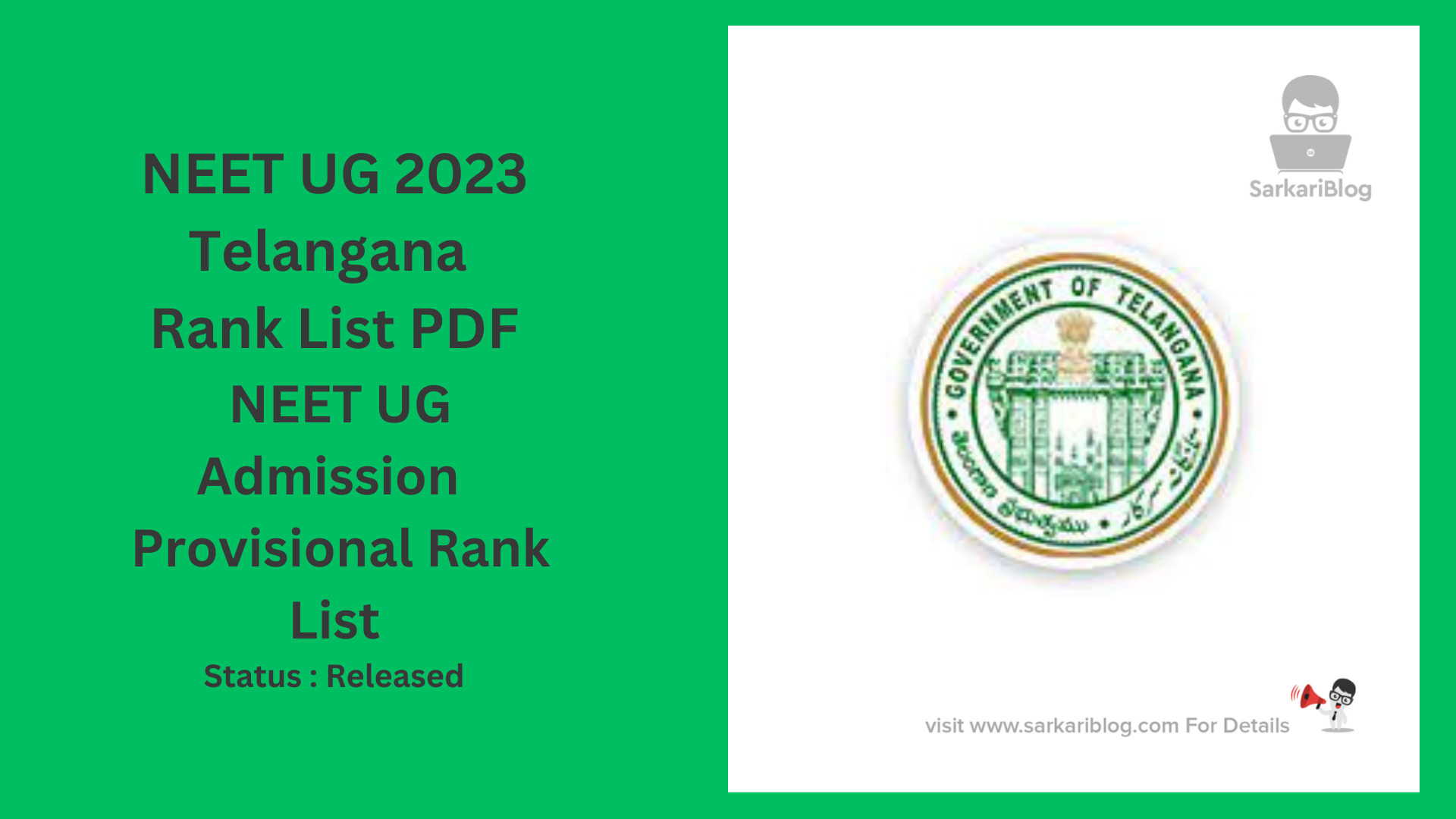 NEET UG 2023 Telangana Rank List PDF