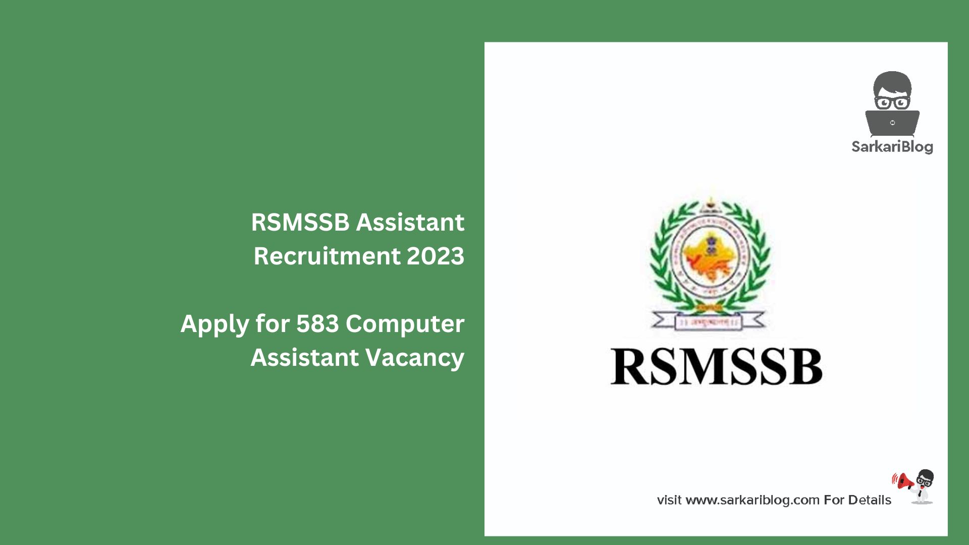 RSMSSB Assistant Recruitment 2023