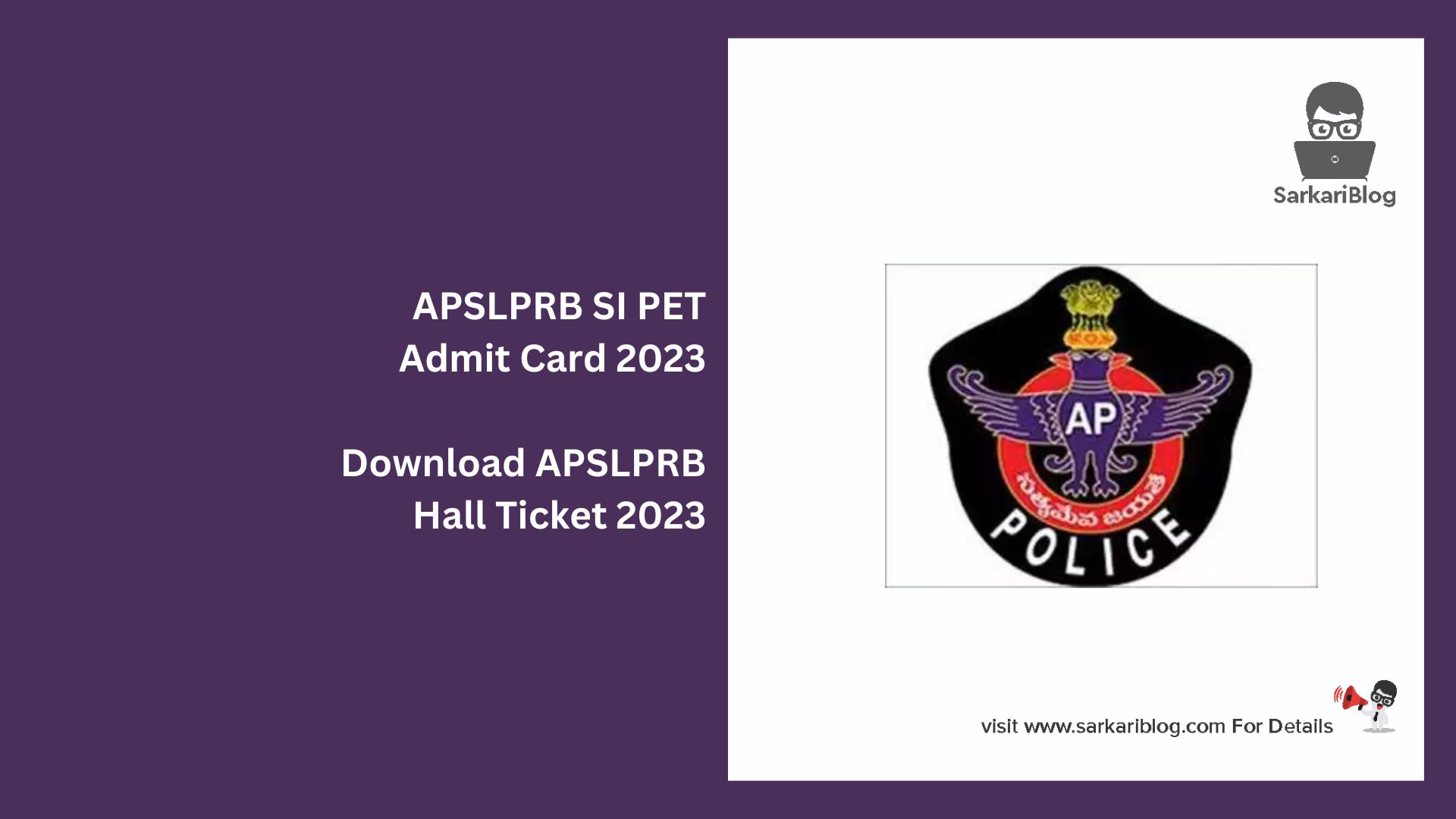 APSLPRB SI PET Admit Card 2023