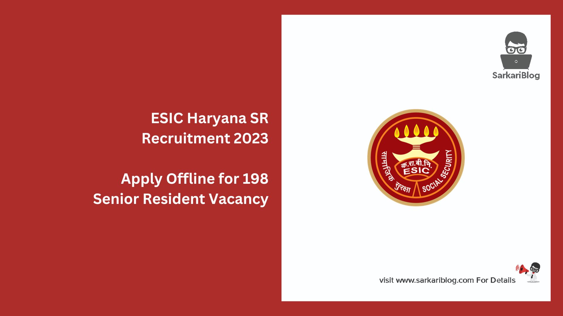 ESIC Haryana SR Recruitment 2023