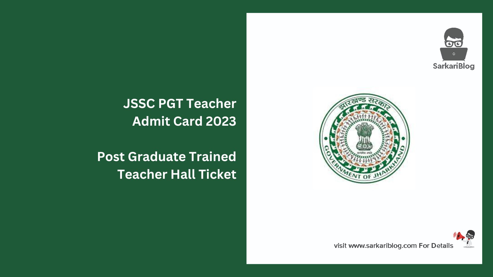 JSSC PGT Teacher Admit Card 2023