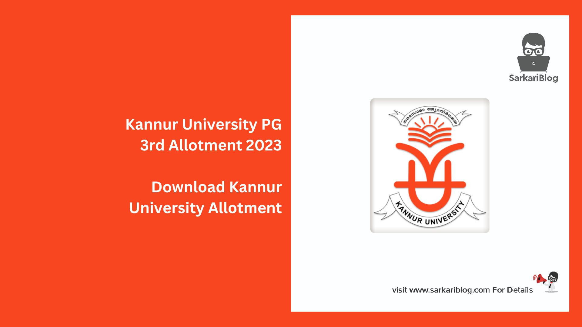 Kannur University PG 3rd Allotment 2023